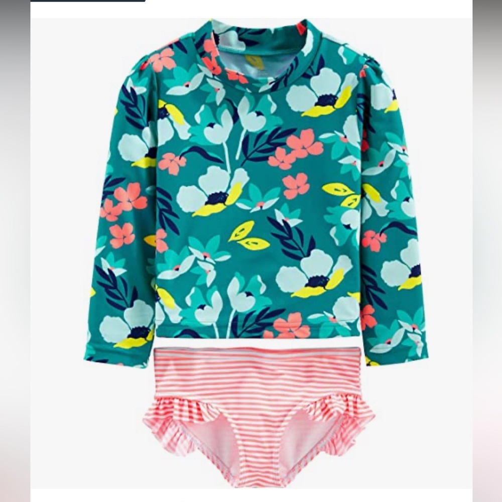 Brand new with tags!! Baby girl bathing swimsuit set-Carters 2 piece rash guard